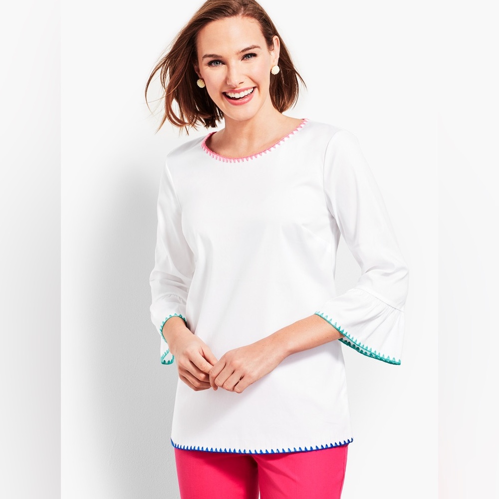Talbots White Blouse with Pink and Blue Accents